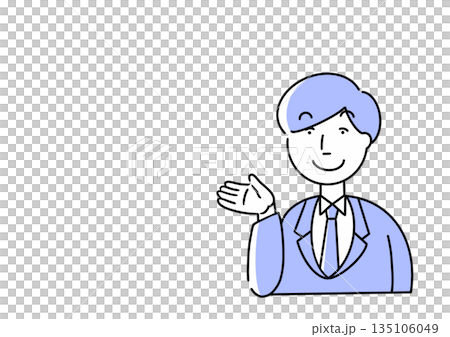 案内をするビジネスマンのイラスト(ブルー) 135106049