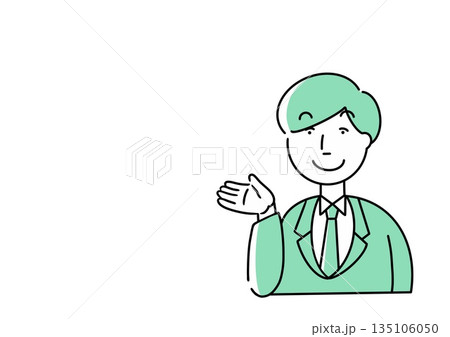 案内をするビジネスマンのイラスト(グリーン) 案内をするビジネスマンのイラスト(グリーン) 135106050