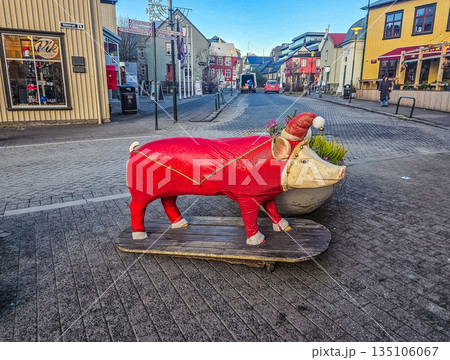 Christmas Pig Statue on a Reykjavik Street Christmas Pig Statue on a Reykjavik Street 135106067