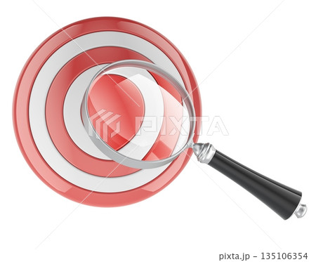 Target with magnifying glass. Symbolizing search and analysis. 3D rendering 135106354