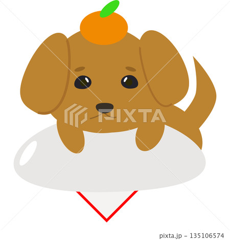 餅になったダックスフンドのかわいいお正月イラスト 135106574