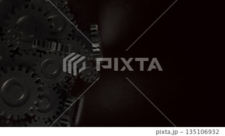 Dark Industrial Metal Gears Concept for Engineering Technology and Mechanical Systems 3d render. 135106932