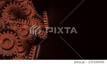 Rusty Industrial Gears Concept Showing Mechanical Systems and Aging Machinery 3d render. 135106940