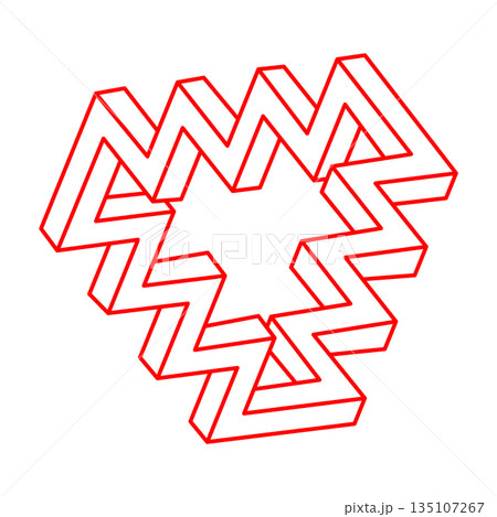 Impossible shapes. Logo. Sacred geometry figure. Optical illusion. Abstract eternal geometric objects. Optical art. Impossible geometry shape on a white background. Line art. Escher paradox. 135107267