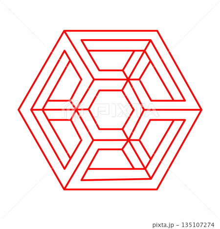 Impossible optical illusion shape. Logo. Optical art object. Impossible figures. Sacred geometry. Line art.  135107274