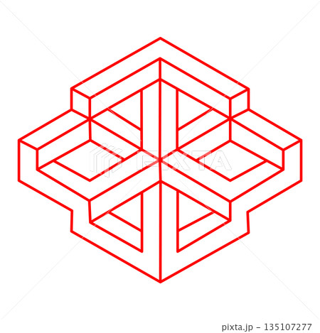 Logo. Impossible shapes. Optical illusion figure. Abstract eternal geometric object. Line art. Impossible endless outline. Impossible geometry symbol on a white background. Optical art. 135107277