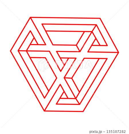 Impossible shapes. Logo. Sacred geometry. Optical illusion figure. Abstract eternal geometric objects. Optical art. Impossible geometry shape on a white background. Line art. Escher style. 135107282