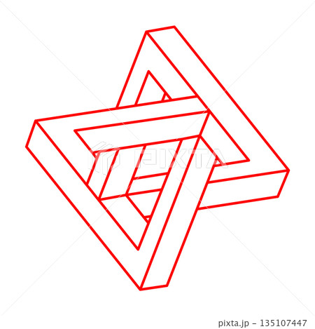 Impossible shapes. Sacred geometry. Logo. Optical illusion figure. Abstract eternal geometric objects. Optical art. Impossible geometry shape on a white background. Line art. 135107447