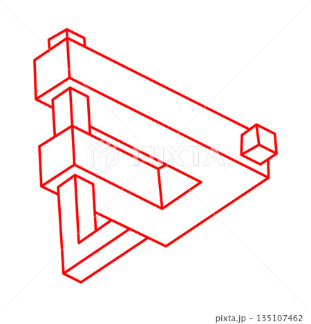 Optical illusion. Impossible shapes. Sacred geometry figure. Abstract eternal geometric objects. Logo. Impossible endless outline. Optical art. Impossible geometry shape on a white background. 135107462