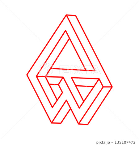 Impossible shapes. Sacred geometry. Optical illusion figure. Abstract eternal geometric objects. Impossible endless outline shapes. Op art. Impossible geometry shape on a white background. Line art. 135107472