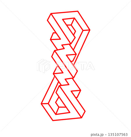 Impossible objects. Optical illusion shapes. 3d illustration. Logo. Geometric figures. Optical art. Impossible objects. Optical illusion shapes. 3d illustration. Logo. Geometric figures. Optical art. 135107563