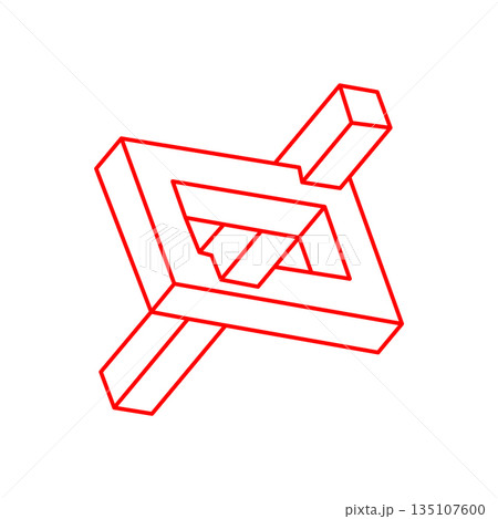 Impossible shapes. Sacred geometry. Optical illusion. Abstract eternal geometric objects. Impossible endless outline. Impossible geometry object on a white background. Optical art. 135107600