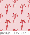 Cherry bow whimsical doodle. Hand drawn seamless rococo pattern 135107716