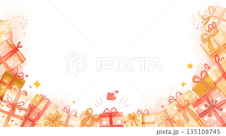 手描きのギフトボックスフレーム 贈り物 誕生日 結婚記念日 感謝 135108745