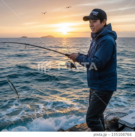 海釣りをする男性のイメージ 135108768