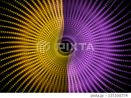 Vibrant orange violet neon spiral circular dotted lines abstract tech background 135108774