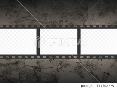 Blank film strip on the grunge wall texture abstract background 135108779