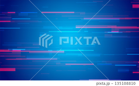 Abstract tech glowing neon lines vector background with glitch effect Abstract tech glowing neon lines vector background with glitch effect 135108810
