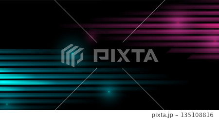 Bright blue and purple glossy stripes with glowing light, abstract background 135108816