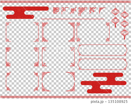 赤の中国伝統フレームと装飾パーツ イラスト 135108925
