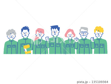 作業着を着た多様な年代のスタッフ_色 135109364