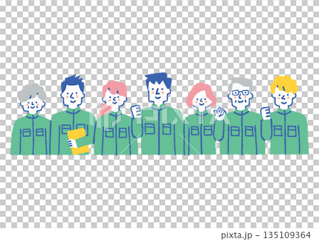 作業着を着た多様な年代のスタッフ_色 135109364