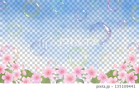 桜が舞うシャボン玉とシャボン背景 135109441