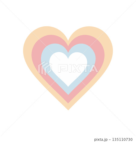 パステルカラーで描かれた重なり合うハートのシンプルなイラスト 135110730