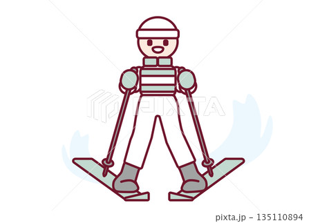 楽しそうにスキーを滑る男の子のイラスト 楽しそうにスキーを滑る男の子のイラスト 135110894