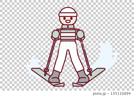 楽しそうにスキーを滑る男の子のイラスト 楽しそうにスキーを滑る男の子のイラスト 135110894
