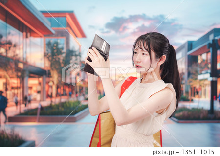 ショッピングモールでお金を使いすぎて金欠になった女性 135111015