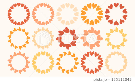 Simple circular frame set made of soft neutral hearts arranged in a clean, modern ring. Minimal and playful design perfect for Valentines Day, love themed graphics, cards, stickers, and invitations 135111043