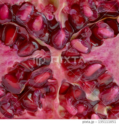 Macro Close Up of Fresh Red Pomegranate Seeds and Pulp. High quality photo Macro Close Up of Fresh Red Pomegranate Seeds and Pulp. High quality photo 135111051