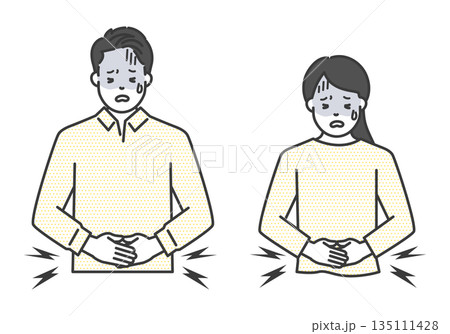 腹痛に苦しむ男女のイラストベクター素材 135111428