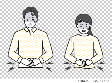 腹痛に苦しむ男女のイラストベクター素材 135111428