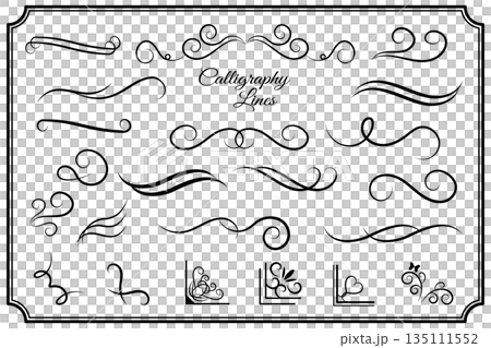 Elegant black calligraphy lines and corner decoration material Elegant black calligraphy lines and corner decoration material 135111552