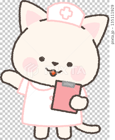 一隻白貓護士舉著牌子指路 135111929