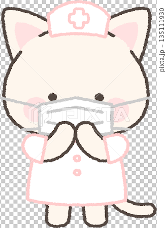 戴著口罩的白貓護士 135111930