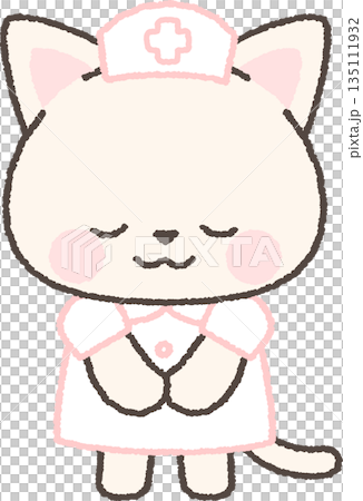 White cat nurse bowing White cat nurse bowing 135111932