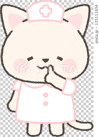 白貓護士舉起手指放在嘴邊 135111934