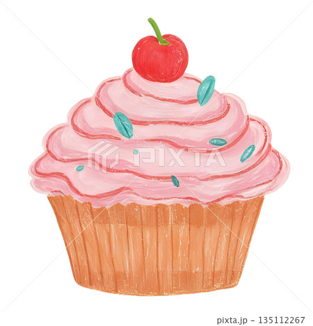 ピンク色のかわいいカップケーキ 135112267