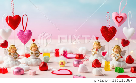 文字スペースのある可愛いミニチュアのバレンタイン背景素材 135112367