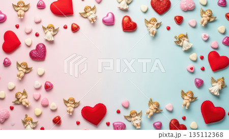文字スペースのある可愛いミニチュアのバレンタイン背景素材 文字スペースのある可愛いミニチュアのバレンタイン背景素材 135112368