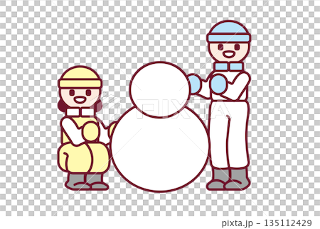 Illustration of children having fun making a snowman 135112429