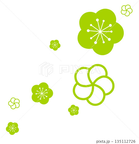 黄緑色の二種類の花のシンプルなイラスト 135112726