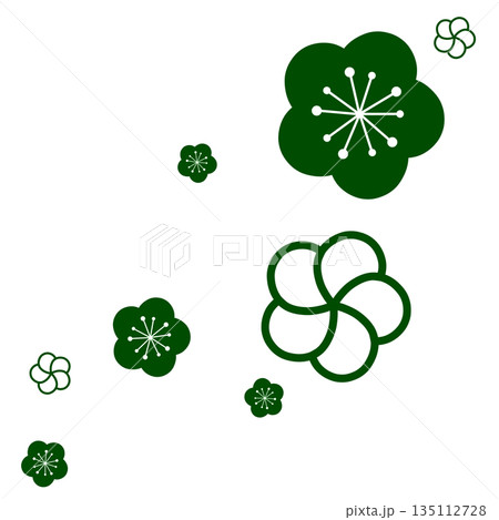 緑色の二種類の花のシンプルなイラスト 135112728