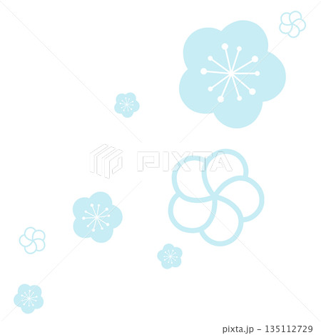 薄い水色の二種類の花のシンプルなイラスト 薄い水色の二種類の花のシンプルなイラスト 135112729