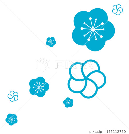 水色の二種類の花のシンプルなイラスト 135112730