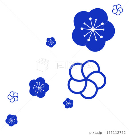 青色の二種類の花のシンプルなイラスト 135112732