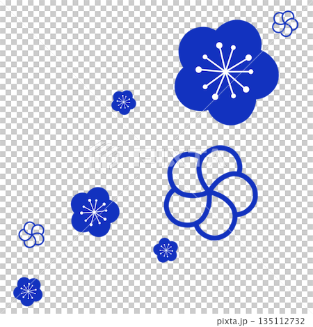 青色の二種類の花のシンプルなイラスト 135112732
